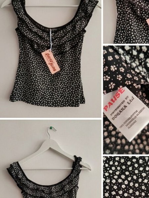 Pause Jeans cotton top new, black ditsy floral design