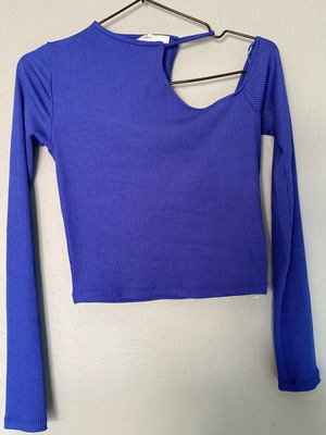 Bershka blue long-sleeve shirt with left shoulder cutout like new, size M