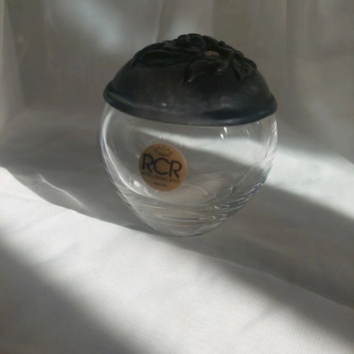 Vintage RCR Crystal Fondant Dish with Metal Carved Lid like new