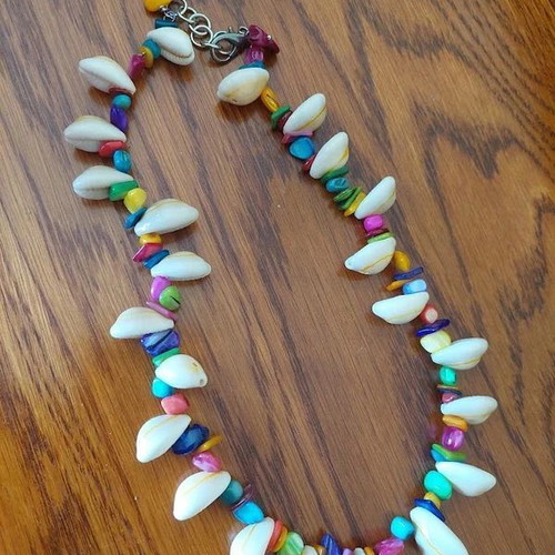 Handmade shell necklace with colorful beads