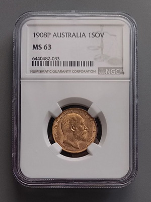 Χρυσή λίρα 1908P Εδουάρδος MS63 πιστοποιημένη NGC καινούργια