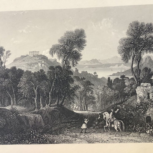 Chalcography 1840 Sounio Poseidon Temple used 32x23cm