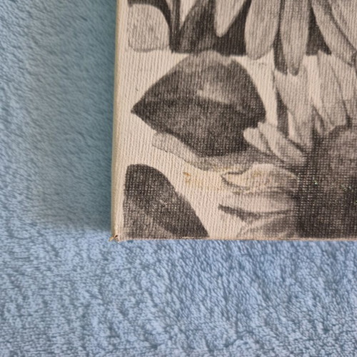 Vintage wall canvas with Cavalier King Charles Spaniel puppy and sunflowers