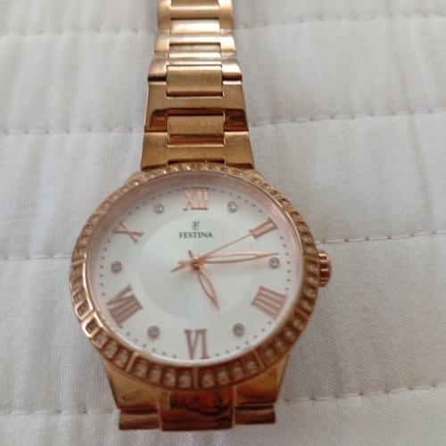 Festina women's watch with rose gold steel bracelet and zircon crystals