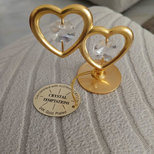 Crystal Temptations vintage gold-plated double heart miniature with Austrian crystals