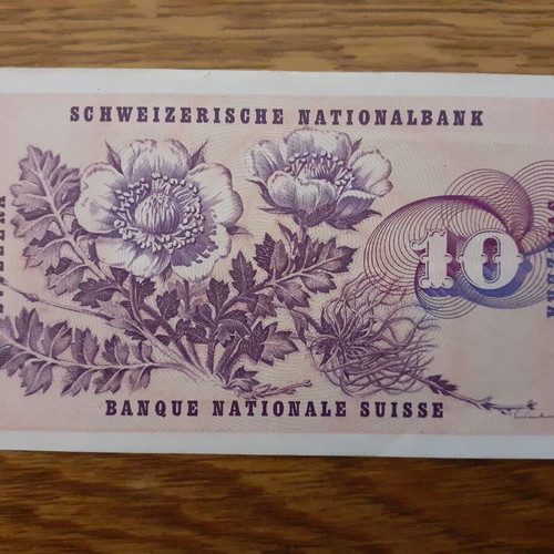 Switzerland 10 Francs Banknote 1977 like new