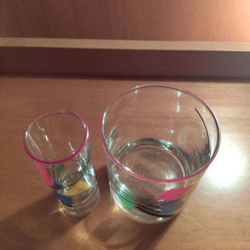 Vintage Memphis Design glass set 2 pieces like new