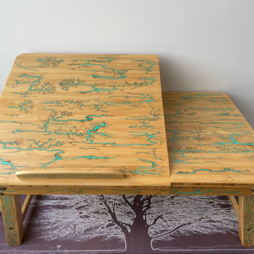 Handmade Bamboo Laptop Table with Lichtenberg Art and Magnetic Upgrade new