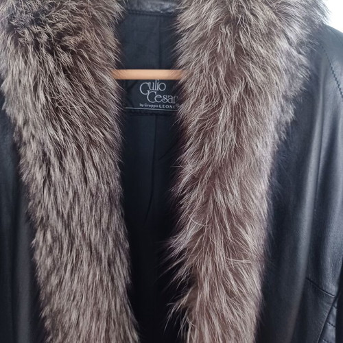 Leather jacket with natural fur new, black and brown, size L