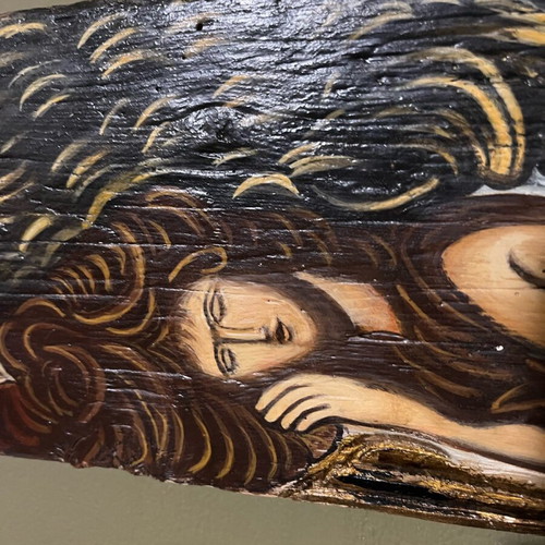 Mermaid on old Patmos boat wood new with signature