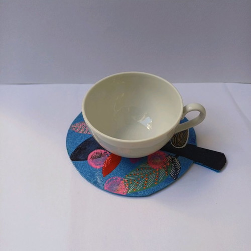 Coaster with painting on sheet metal, acrylic and varnish, new