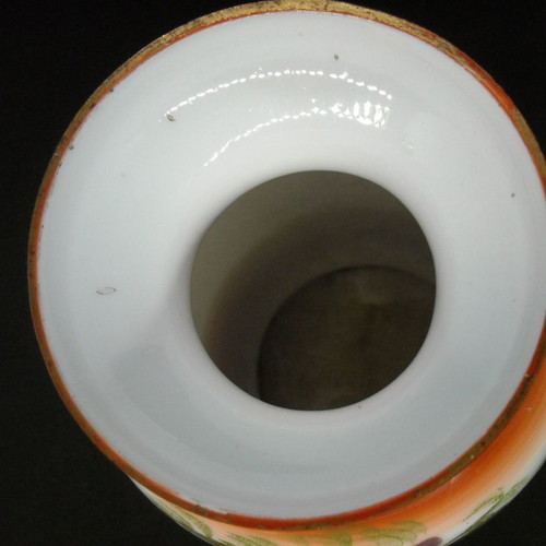 White opaline vase with Victorian couple used