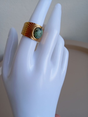 Ring with turquoise stone adjustable gold plated stainless steel 18K new