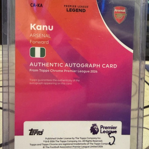 2026 Topps Chrome Premier League Logofractor Orange /25 Kanu autograph card