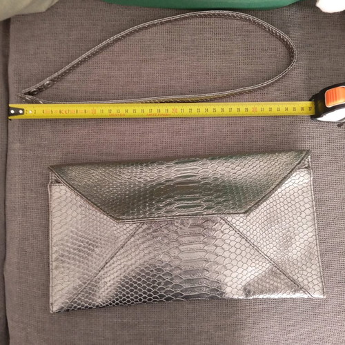 Silver envelope handheld-shoulder bag Sensual FX with 74 cm strap like new