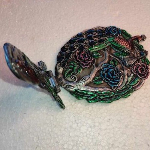 Colorful Hand Mirror with Large Double Peacock like new