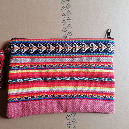 Peruvian woven toiletry bag handmade, new, pink and orange