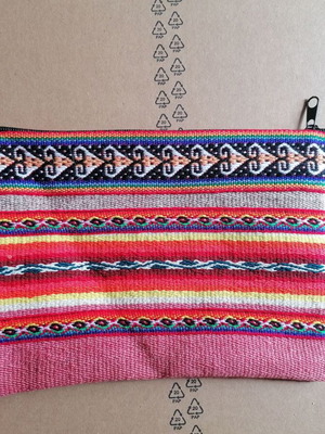 Peruvian woven toiletry bag handmade, new, pink and orange