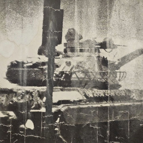 Poster with tanks outside Polytechnic used, 1970s decade