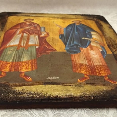 Handmade Orthodox icon of Saints Cosmas and Damian new
