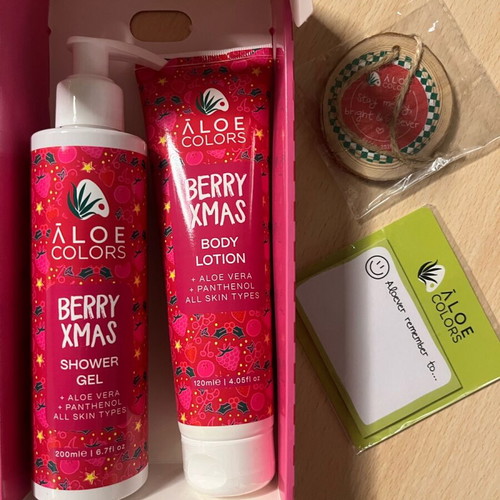 Aloe Colors shower gel and body cream set unused with red fruit scent