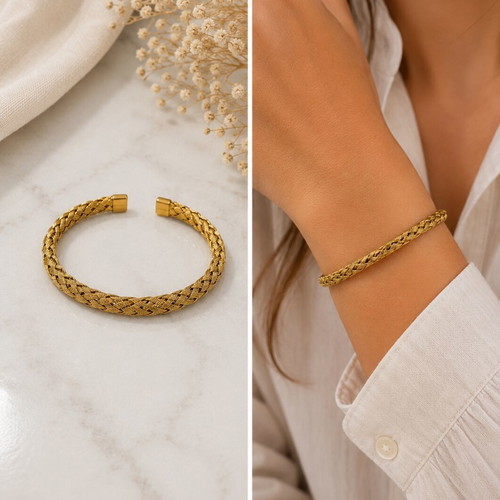 Braided gold cuff bracelet new with elegant texture