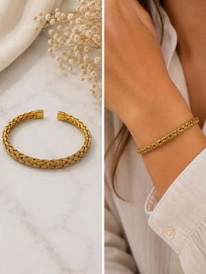 Braided gold cuff bracelet new with elegant texture