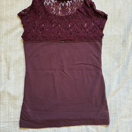 Toi&moi Whimsical Romantic Eggplant Purple Lace Overlay Top M