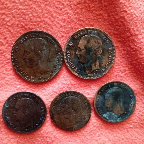 Coins 5 and 10 lepta used, lot of 5 pieces