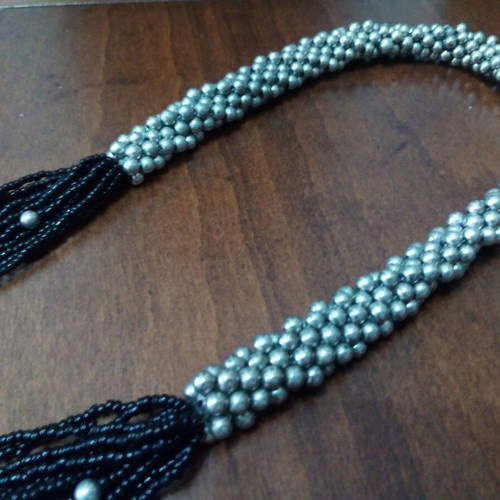 Statement bayadere layered necklace black-silver with braided glass beads strap like new