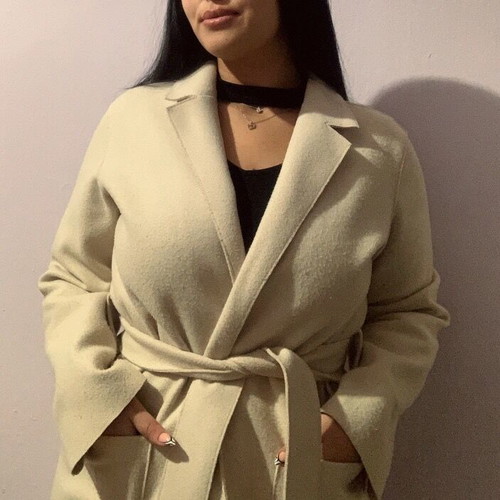 Women's long beige coat Large like new with belt Terranova