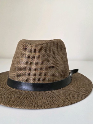 Straw Fedora Hat Karfil Hats new, brown with leather band