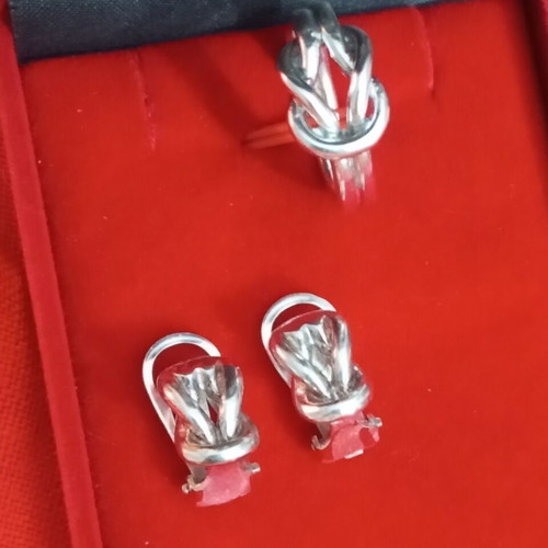 Lalaounis A21 925 Heracles Knot jewelry set like new, ring No. 54 and clip earrings