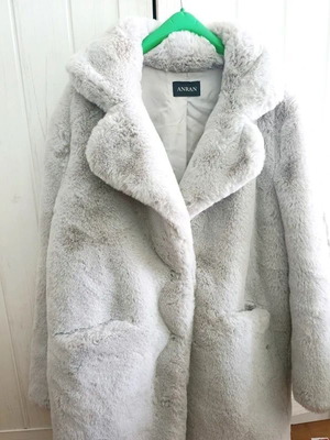 Eco-friendly fur coat, ice color, one size