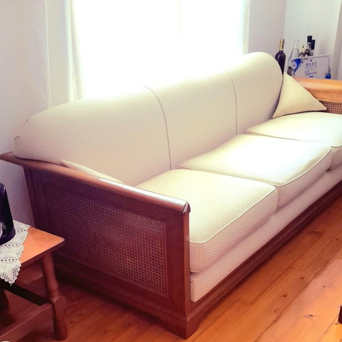 Handmade solid wood living room set like new, 6 pieces with cane details