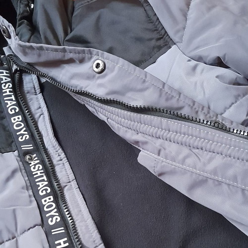 Hashtag thick jacket for 10-year-old boy new, gray-black