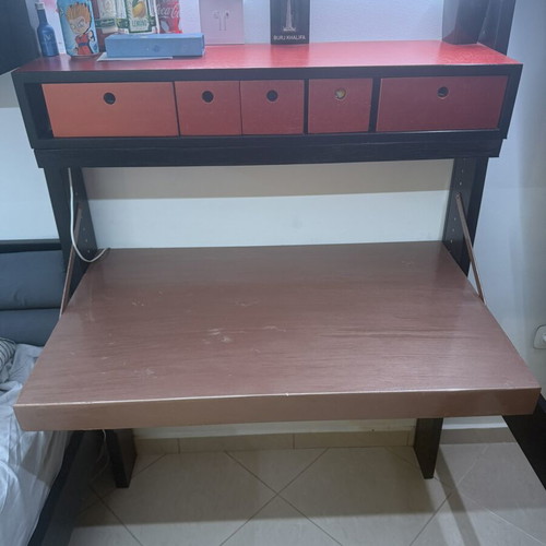 Corner bunk bed used, solid wood with desk and storage