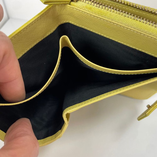 Prada canvas wallet used, yellow, leather interior