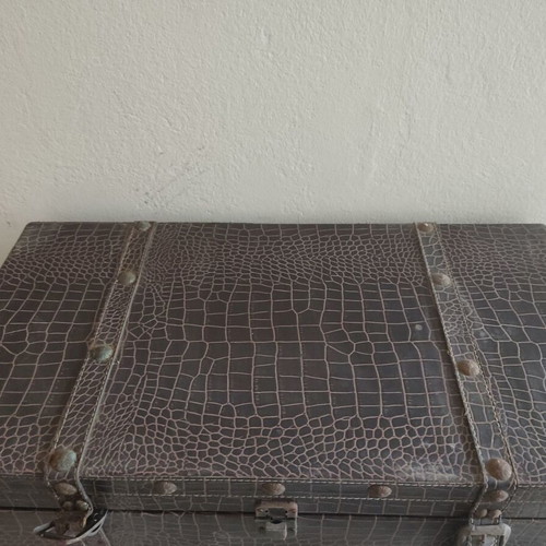 Vintage large trunk with embossed leather like new