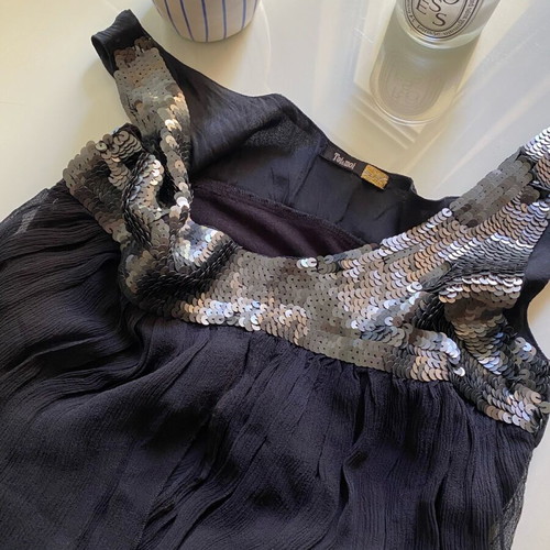 Toi&Moi blouse with sequins silk like new, black, size S