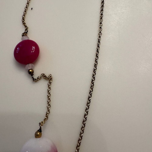 Gregio women's long necklace gold-plated 925 silver like new with pink stones