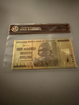 Collectible 100 Trillion Zimbabwe Dollar 24K Gold Foil Banknote with Case & COA