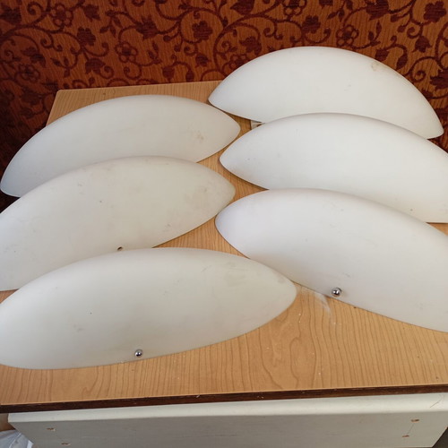 Opal Matt Glass Wall Lights used, minimal oval design, 35x11x10cm