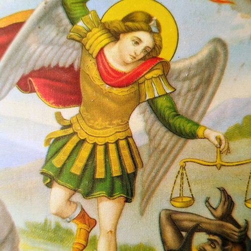 Metal image Archangel Michael used vintage 9x12 cm