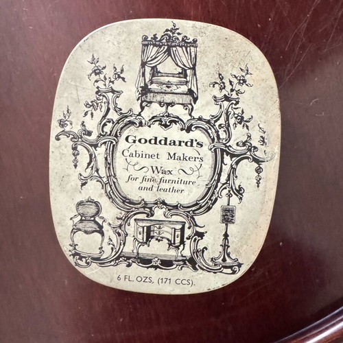 Collectible metal Goddard’s Cabinet Makers Wax box used, vintage 1950–60