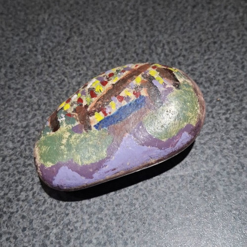 Handmade Painted Sea Stone Decorative Landscape 9.5x5.5 cm like new