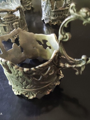 Handmade Gianniotiko glass holders set of 6 bronze like new