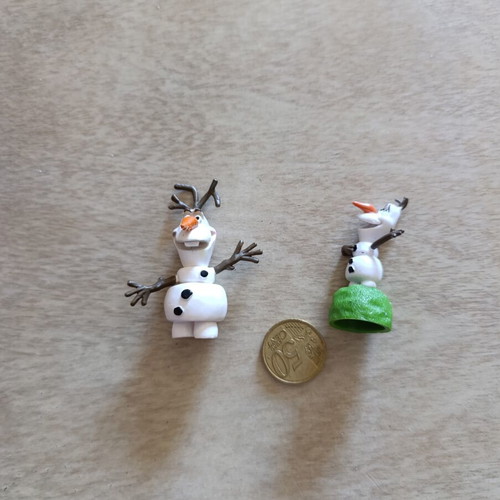 Olaf figures set used, 2 collectible miniatures from Frozen