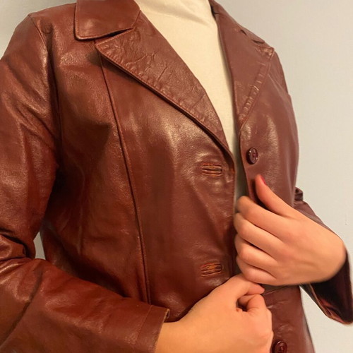 Vintage leather coat used, dark burgundy, size 46