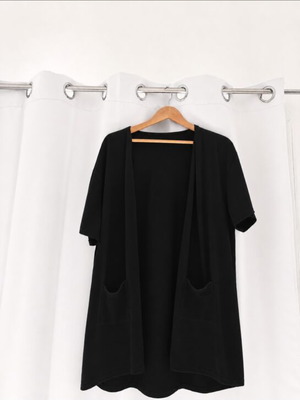 Cardigan plus size 4XL long short-sleeve with pockets, like new, black